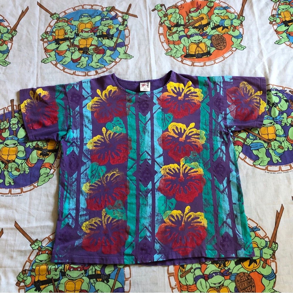 Vintage EZL Hibiscus AOP T Shirt Mens XL Made in USA 1999